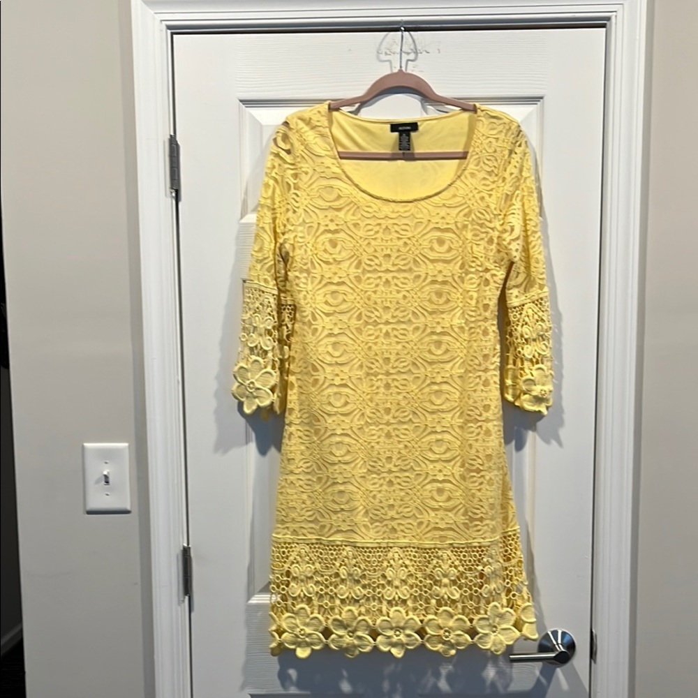 Alfani Yellow Sheath Dress with 3/4 Sleeves for Wedding Guest‎